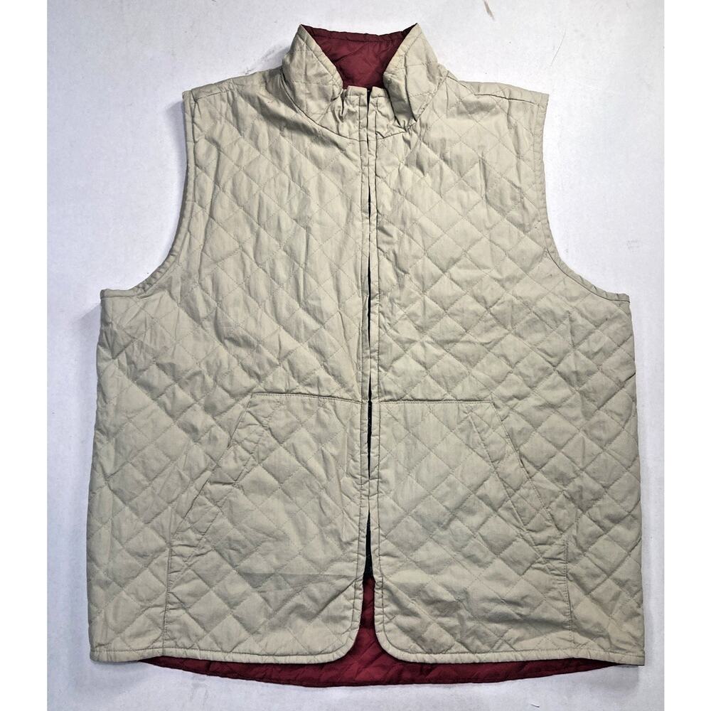 Reversible Quilted Vest Mens Beige Red No Tag Size See Measurements